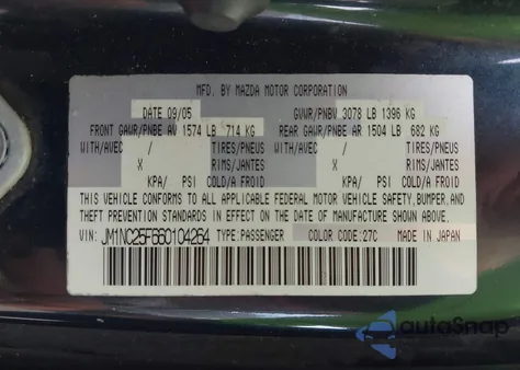 2006 Mazda Mx-5 Sport z USA, uszkodzony, nr VIN JM1NC25F660104264